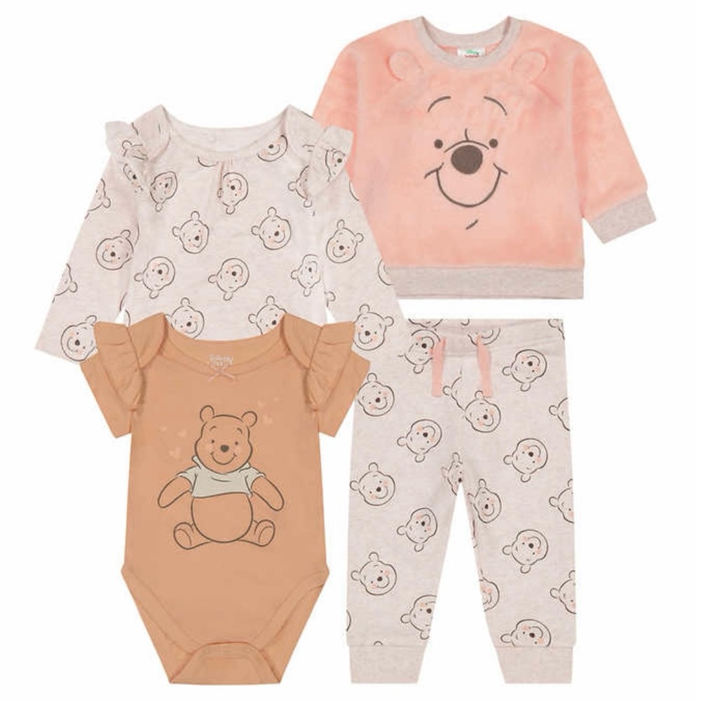 Disney Winnie The Pooh Baby Outfit 4 Piece Set 24M Pullover Bodysuit Joggers NWT